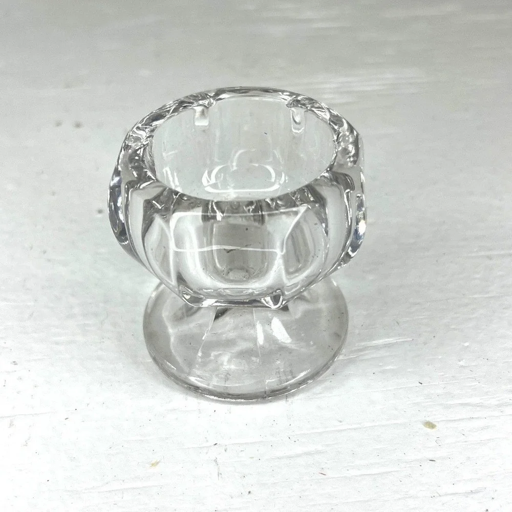 Set of 4 Vintage Clear Glass Egg Cups Faceted‎ Pedestal Base Pressed Glass
